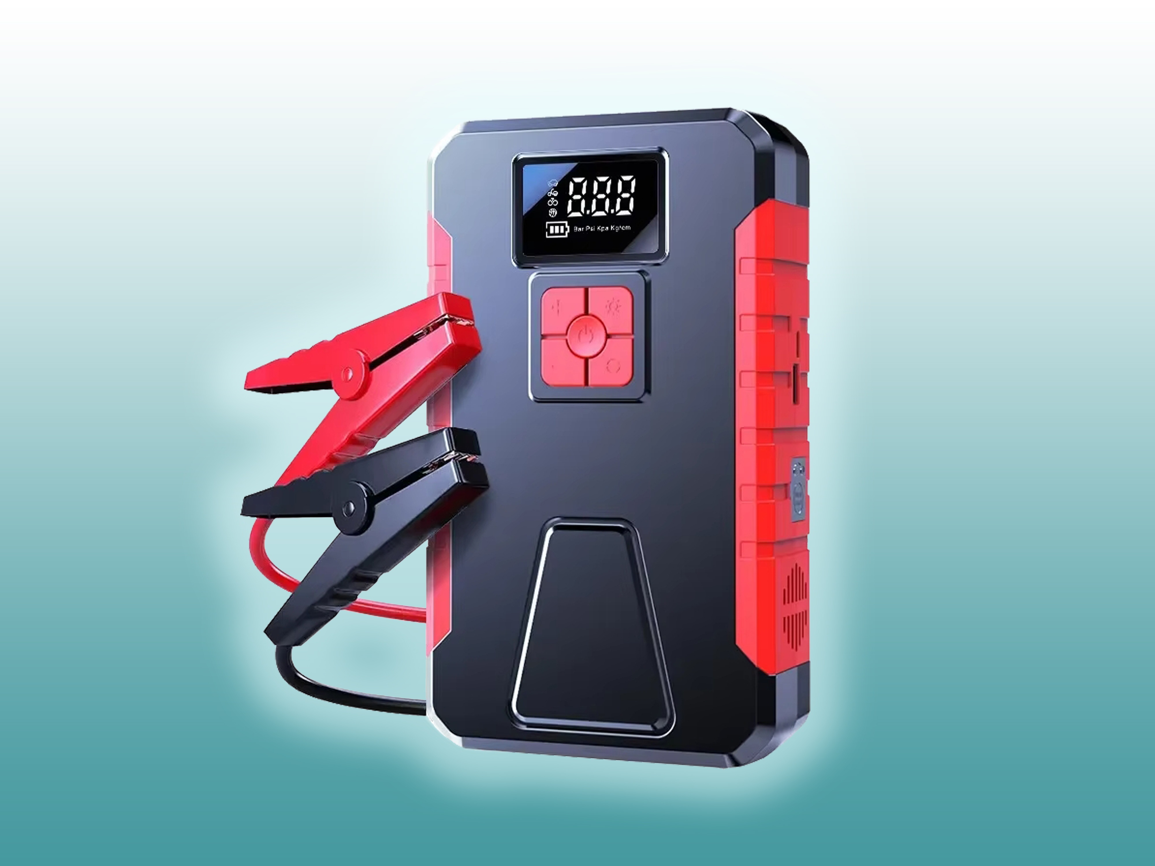 Пусковое устройство + компрессор для подкачки колес (встроенный фонарик, power bank, емкость 99800 mAh)